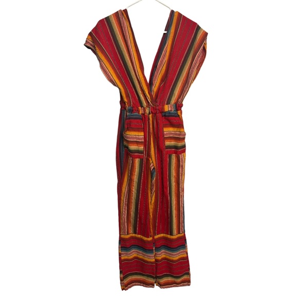 Lucky & Blessed Mexican Serape Red Striped V-neck and Back Womens Romper Sz M - Picture 4 of 7
